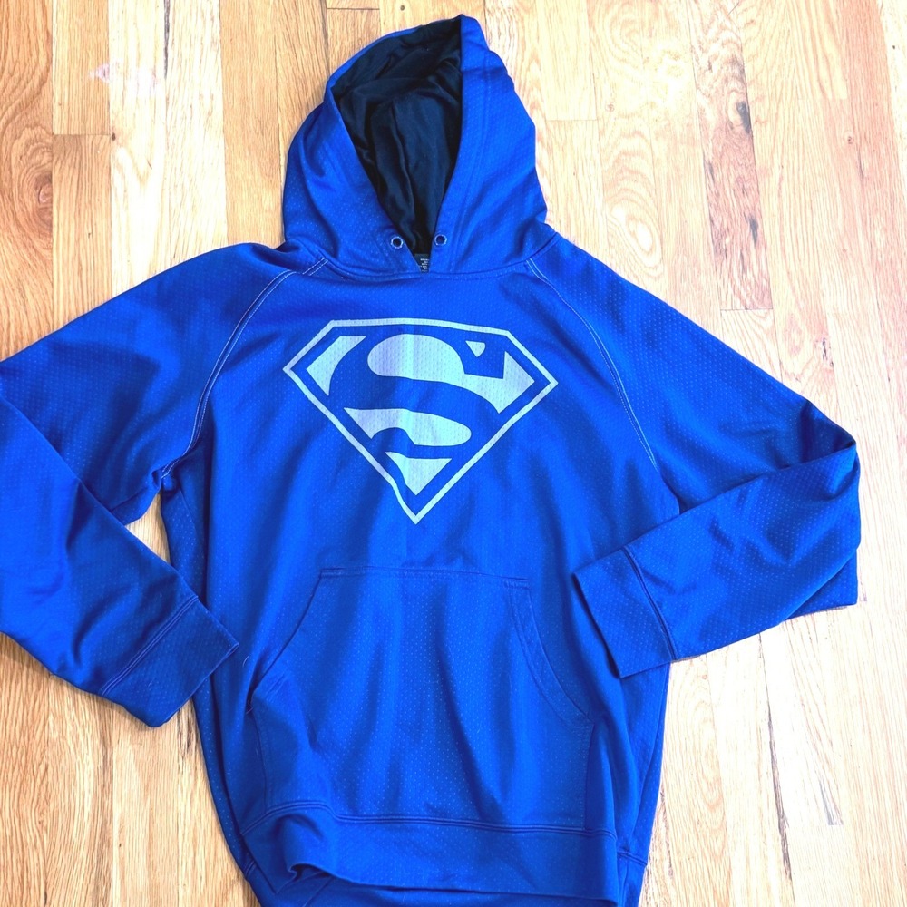 Superman Hoodie Pullover Mens Size Small DC Comics Blue And Silver Shield Logo‎